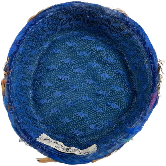 Vintage Marshall Fields 40s Pheasant Feather Ladies Elegant Event Pillbox Hat 46 - Picture 16 of 16